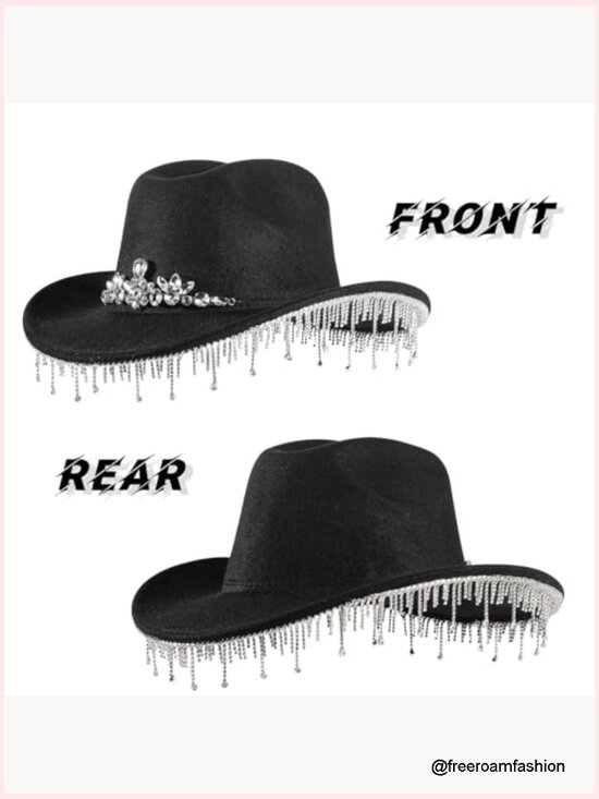Womens Cowboy Hat Rhinestone Spark Cowgirl Wide Brim main image 4